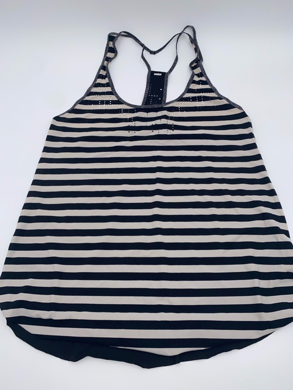 lululemon UPF Striped Racerback Tank, cutouts on front and back